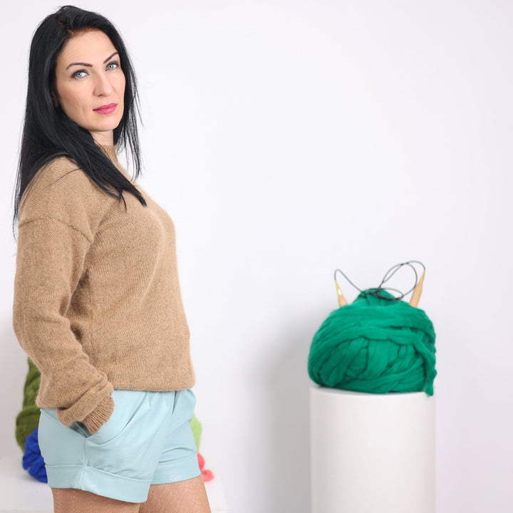 One available in size XL, Luxurious Beige Italian Rabbit Angora sweater T1609