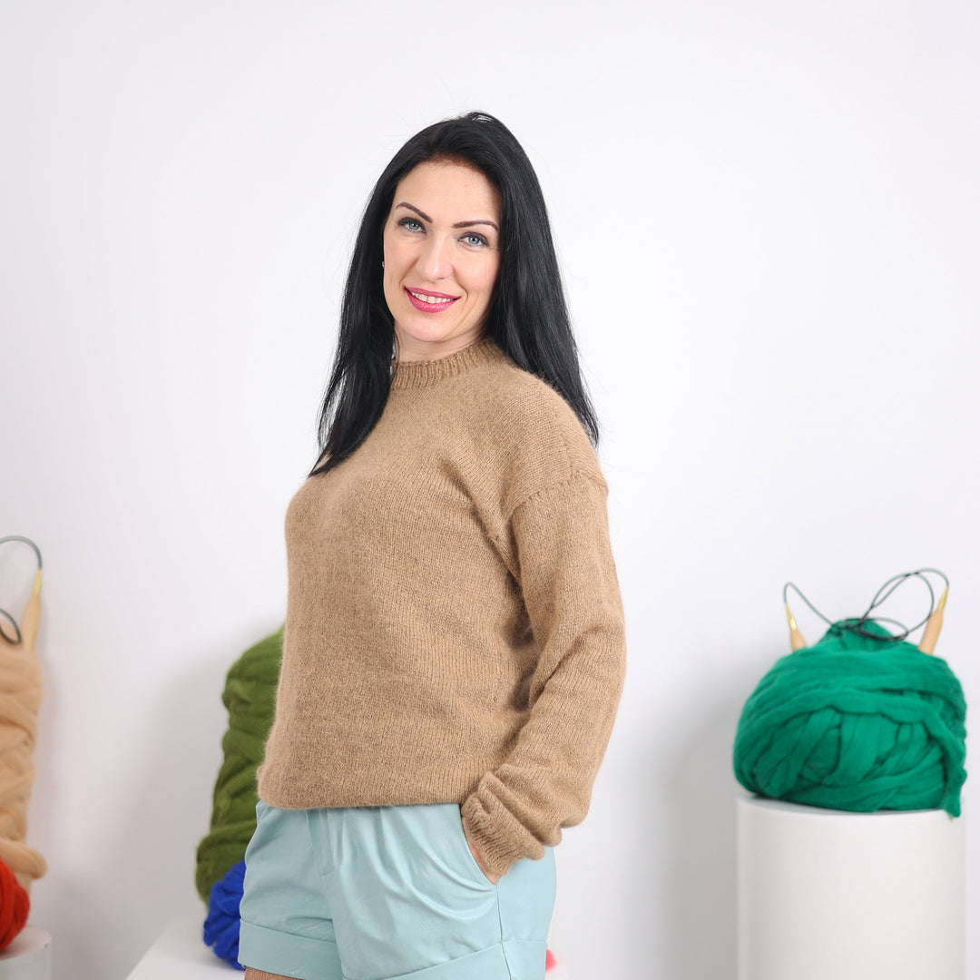 One available in size XL, Luxurious Beige Italian Rabbit Angora sweater T1609
