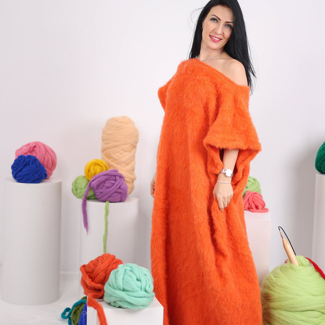 One available Extra Wide Orange Sleeveless Alpaca dress T1611