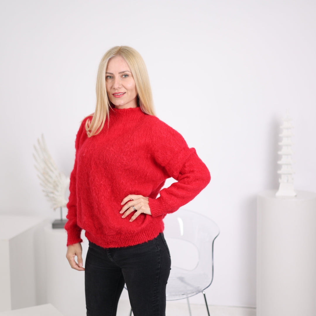 One available in size 3XL, Red Alpaca Sweater, Hand-Knitted Jumper  T1633