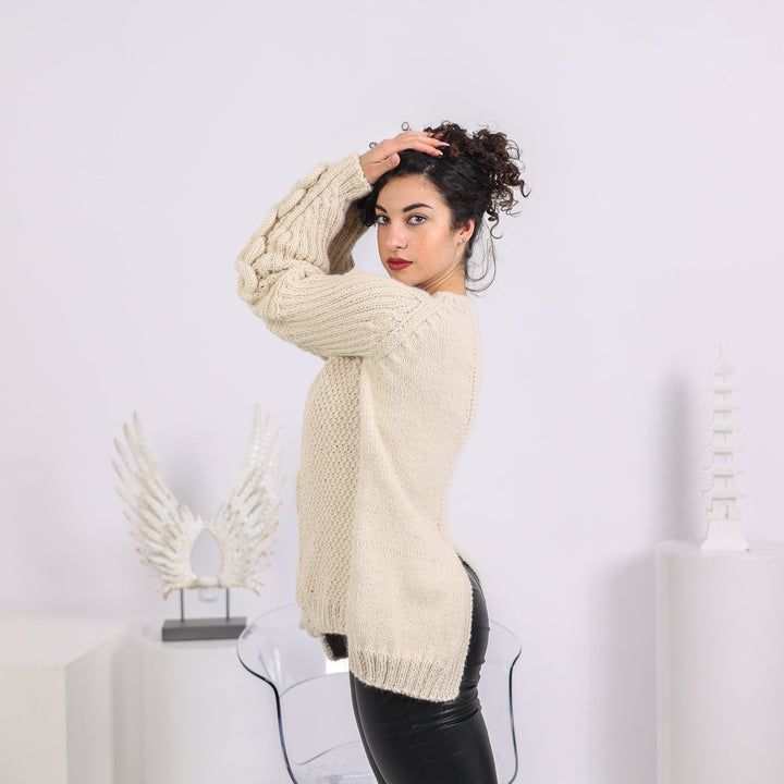 One available in size 2XL, 100 % Alpaca Cable knit sweater , Hand crafted sweater T1642