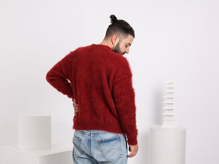 Soft Fluffy Alpaca Sweater – Hand-Knitted Men’s Pullover T1582