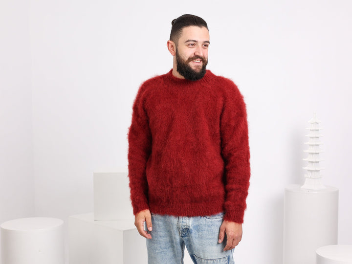 Soft Fluffy Alpaca Sweater – Hand-Knitted Men’s Pullover T1582