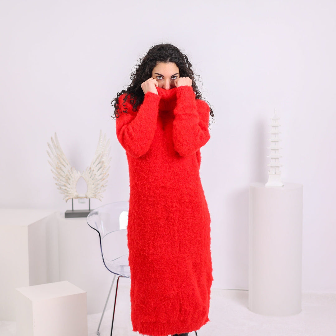 Tiffy Mohair Red Alpaca Merino Fluffy Sweater Dress 2XL T1638R