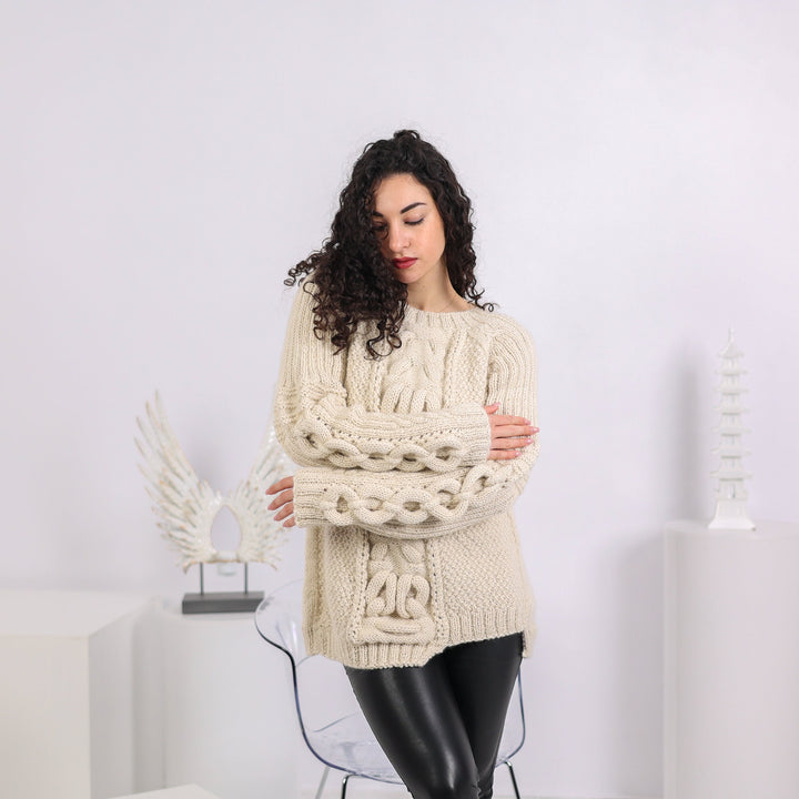 One available in size 2XL, 100 % Alpaca Cable knit sweater , Hand crafted sweater T1642