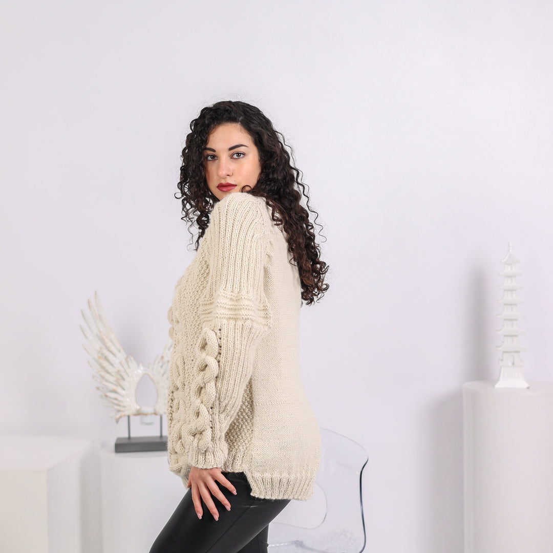 One available in size 2XL, 100 % Alpaca Cable knit sweater , Hand crafted sweater T1642
