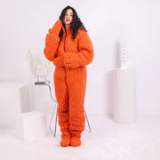 Alpaka-Catsuit – 60-fädiger, extrafeiner handgestrickter Jumpsuit mit passenden Fäustlingen – Weicher Luxusstrick – T1648
