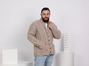 Besonders dicke handgestrickte Herrenstrickjacke – 16-fädige Alpaka-, Merino- und Lammwollmischung T1643