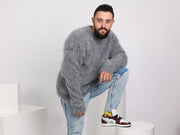 Hand-Knitted Gray Baby Alpaca Merino Crewneck Sweater T1664M