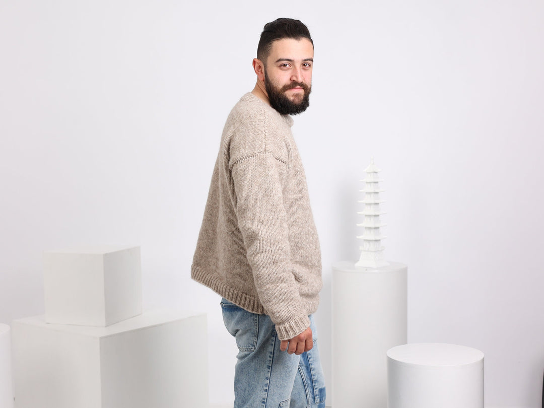 8-Strand Italian Alpaca and Merino Wool Sweater – Hand-Knitted Luxury Jumper T1660