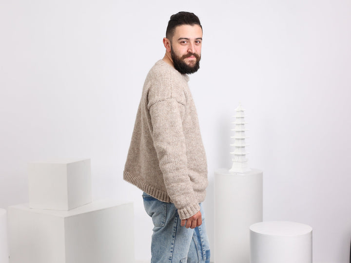 8-Strand Italian Alpaca and Merino Wool Sweater – Hand-Knitted Luxury Jumper T1660