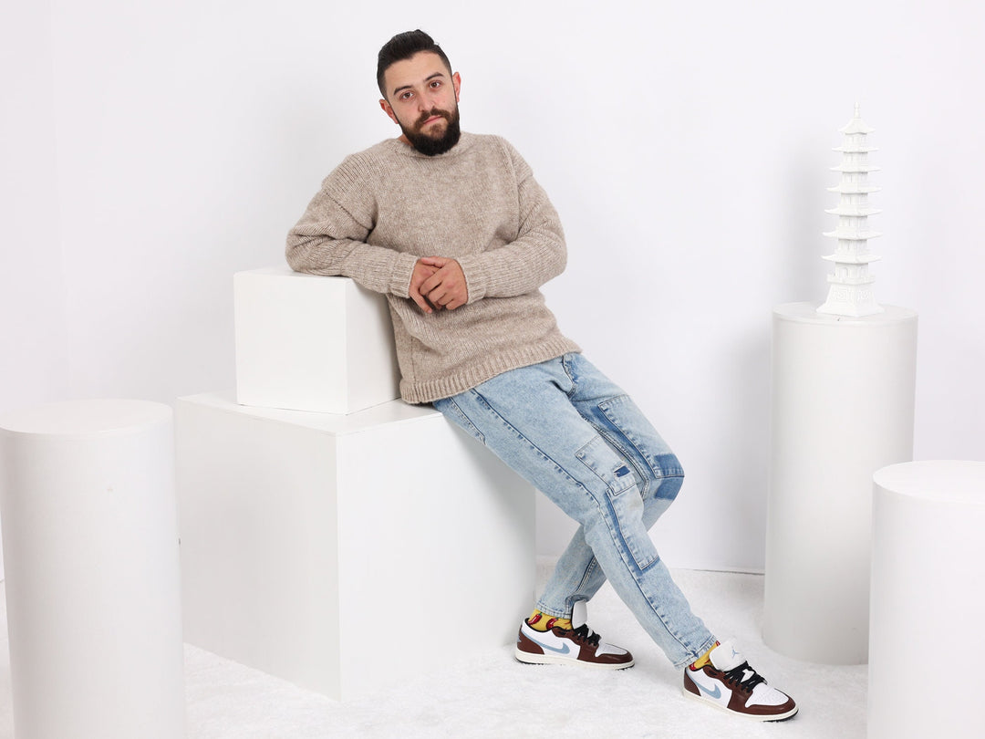 8-Strand Italian Alpaca and Merino Wool Sweater – Hand-Knitted Luxury Jumper T1660
