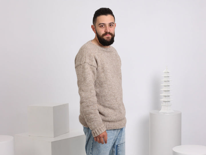 8-Strand Italian Alpaca and Merino Wool Sweater – Hand-Knitted Luxury Jumper T1660