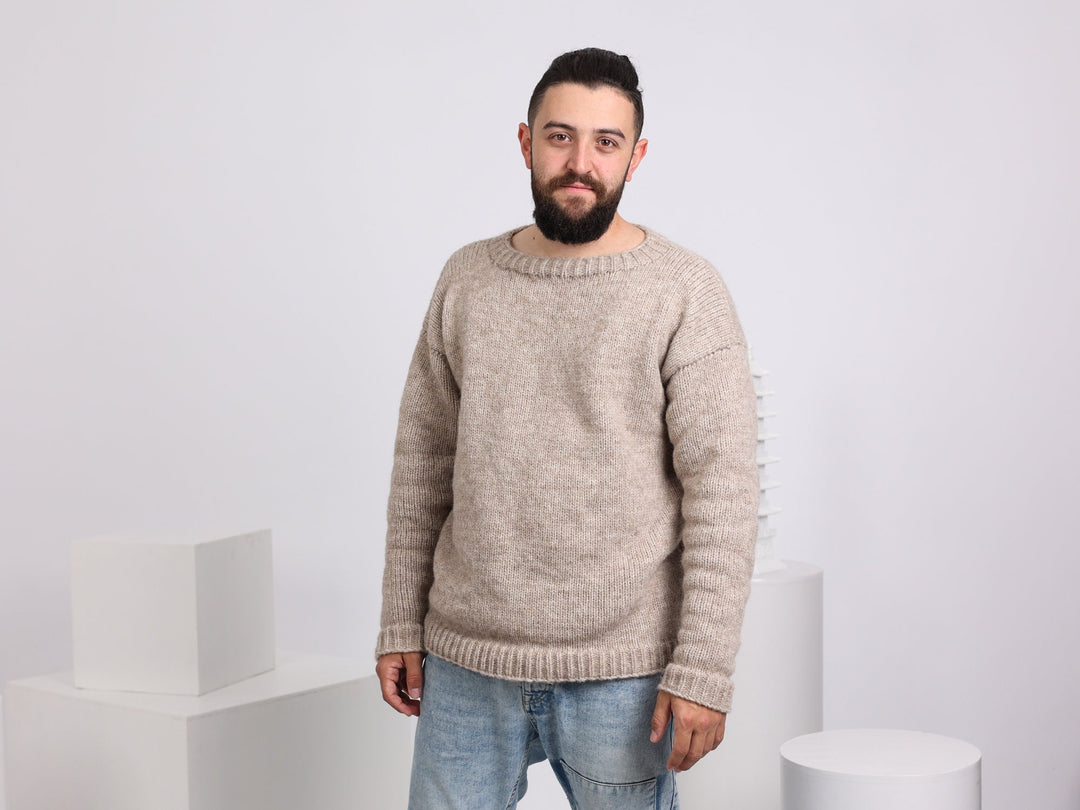 8-Strand Italian Alpaca and Merino Wool Sweater – Hand-Knitted Luxury Jumper T1660