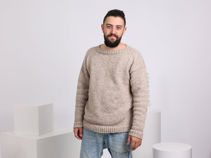 8-Strand Italian Alpaca and Merino Wool Sweater – Hand-Knitted Luxury Jumper T1660