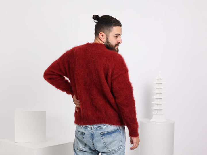 Soft Fluffy Alpaca Sweater – Hand-Knitted Men’s Pullover T1582