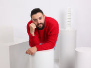 Hand-Knitted Red Alpaca Sweater – Cozy Wool Blend Men’s Pullover in Natural Fibers T1607