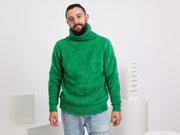 Hand-Knitted Green Alpaca Sweater – Wool Blend Men’s Pullover T1576M