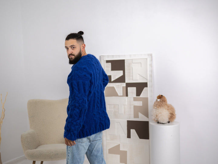 One available in Size 3XL, Man Cable Knit Alpaca and merino yarn  sweater T1675