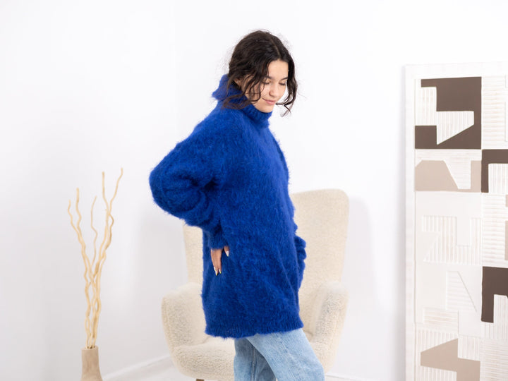 One available in size 3XL, Blue Alpaca Sweater, Fluffy Jumper T1676