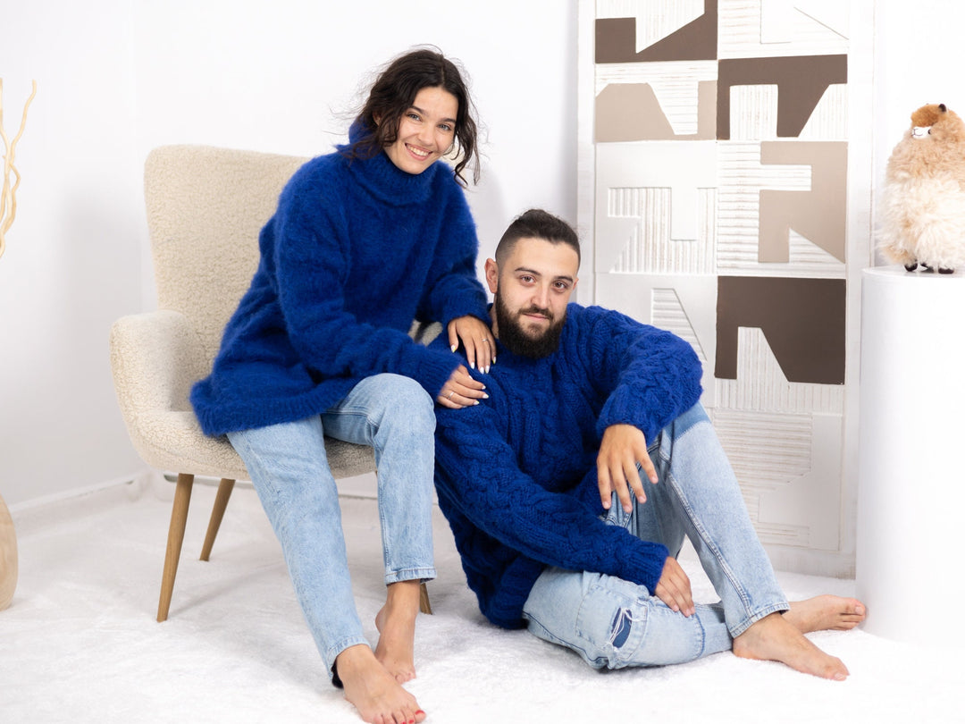 One available in size 3XL, Blue Alpaca Sweater, Fluffy Jumper T1676