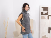Extra behaarte italienische Kindermohairweste – handgestrickter, sehr flauschiger Pullover ohne Ärmel T1678