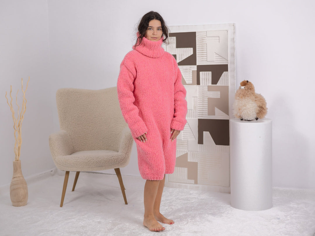 One available in Size 4XL, Neon Pink Alpaca Romper, Hand Knitted Catsuit T1686