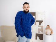 Un disponible en Taille 3XL, pull homme en maille torsadée d'alpaga et de mérinos T1675