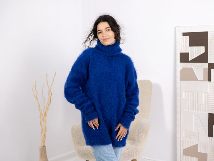 One available in size 3XL, Blue Alpaca Sweater, Fluffy Jumper T1676