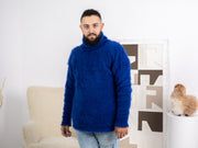 Blauer Alpaka-Pullover für Herren – Handgestrickter, flauschig weicher Pullover T1676