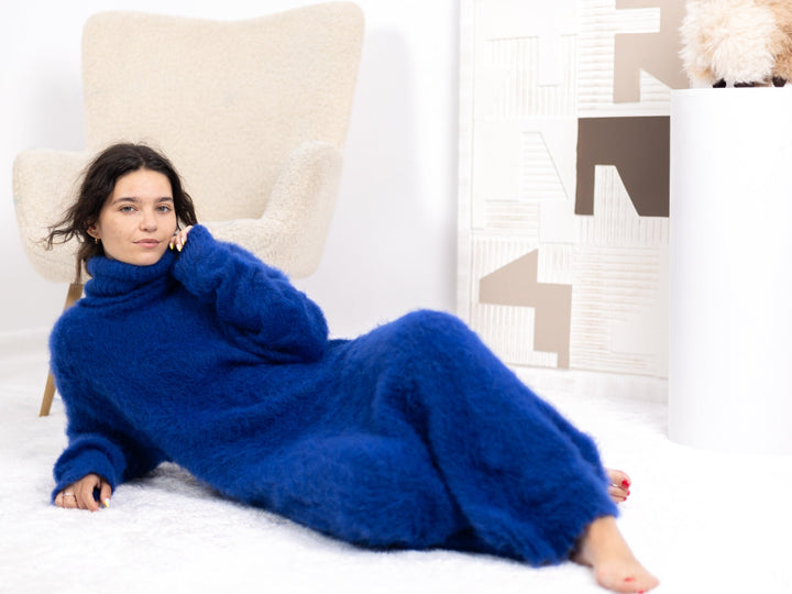 One available in Size 2XL, Blue Alpaca dress,  Fluffy Sweater Dress T1677
