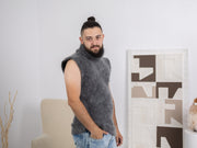 Pull homme en mohair italien très poilu – Gilet sans manches tricoté main très duveteux T1678