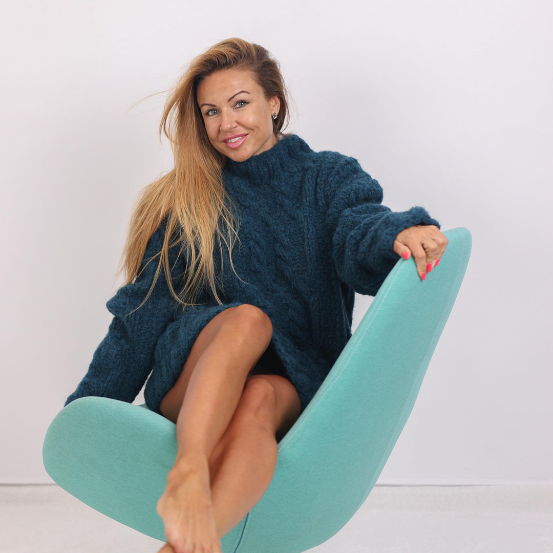 Super Chunky Yak Merino Sweater, Hand Knitted 12-Strand Thick Pullover T1716