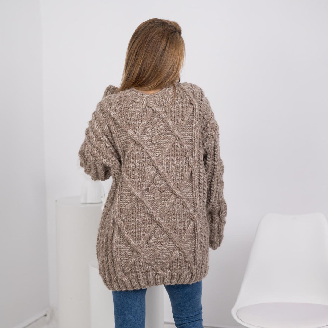 Extra Chunky Wool Alpaca Sweater, Hand Knitted Melange Pullover T1751