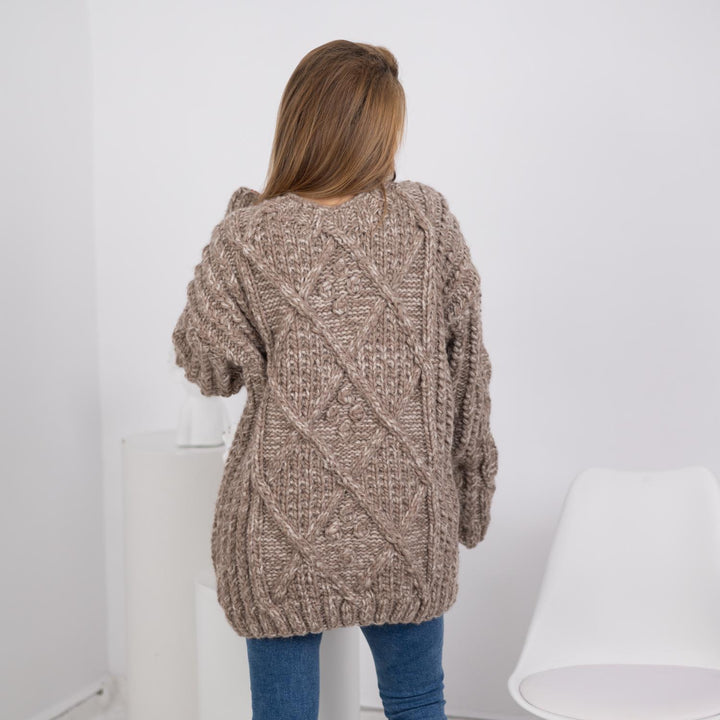 Extra Chunky Wool Alpaca Sweater, Hand Knitted Melange Pullover T1751