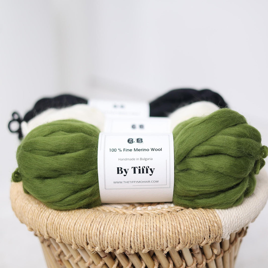 Extra Chunky Olive Green Merino Wool Yarn: Hand Spun Jumbo Roving (100g)