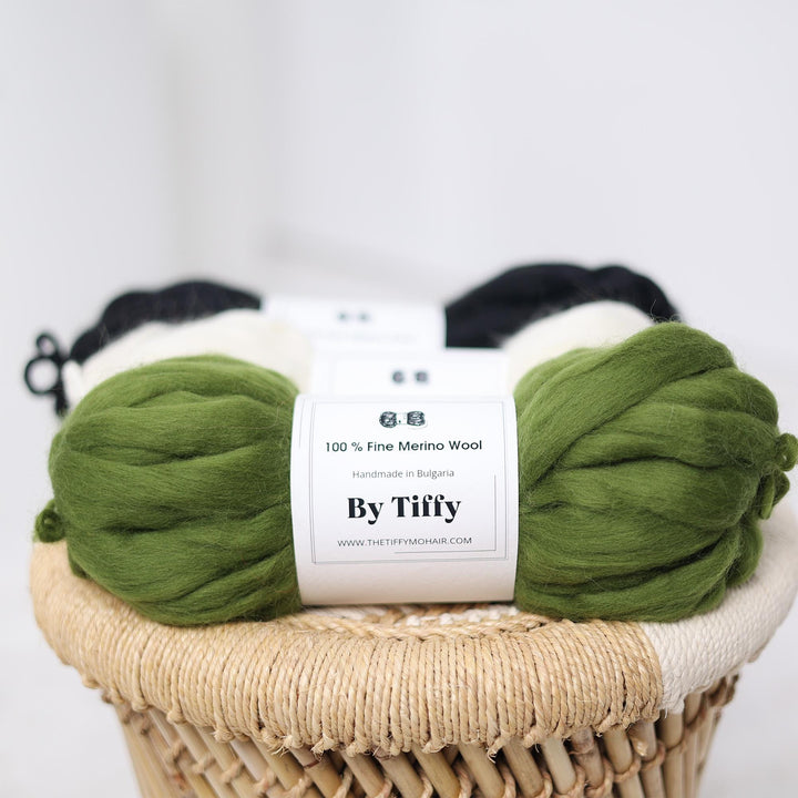 Extra Chunky Olive Green Merino Wool Yarn: Hand Spun Jumbo Roving (100g)