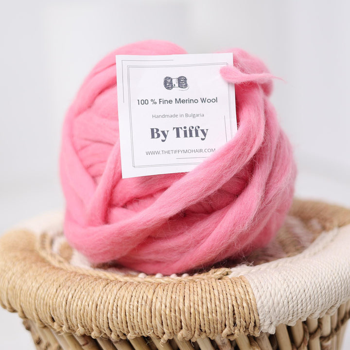 Handspun Merino Wool Art Yarn: Bulky Ballet Pink Knitting, Crochet, Weaving (100g)