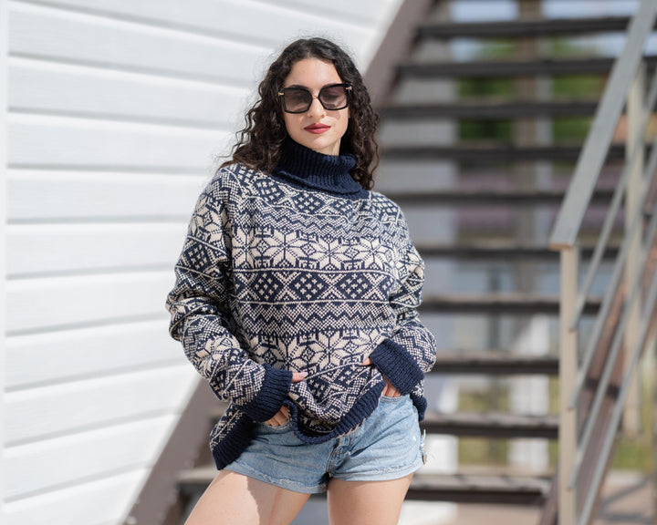 Norwegian Merino Wool Sweater – Hand Knitted Nordic Pullover  T1775