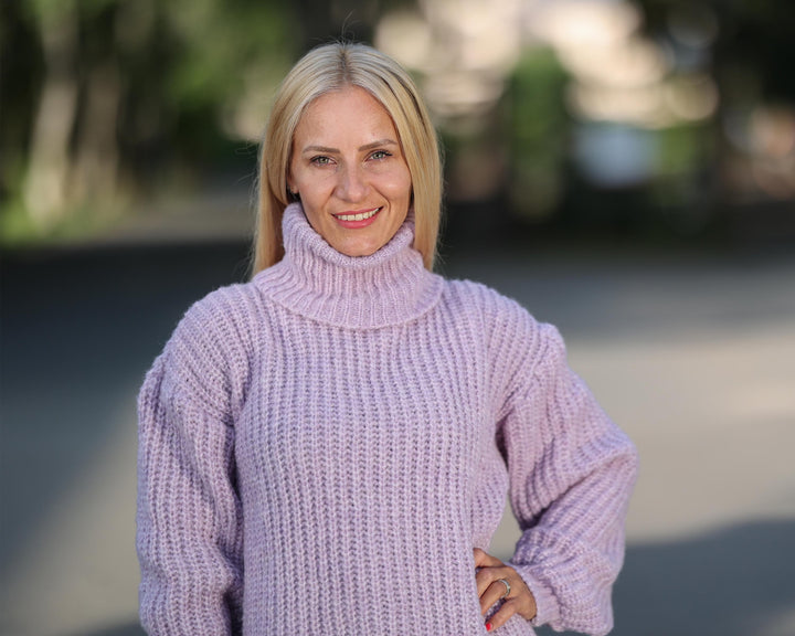 Purple Alpaca Sweater, Hand Knitted English Rib Pullover, Fisherman Rib Winter Jumper T1768