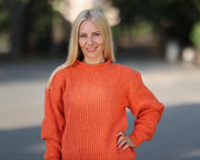 Orange Alpaca Merino English Rib Crewneck Sweater T1770