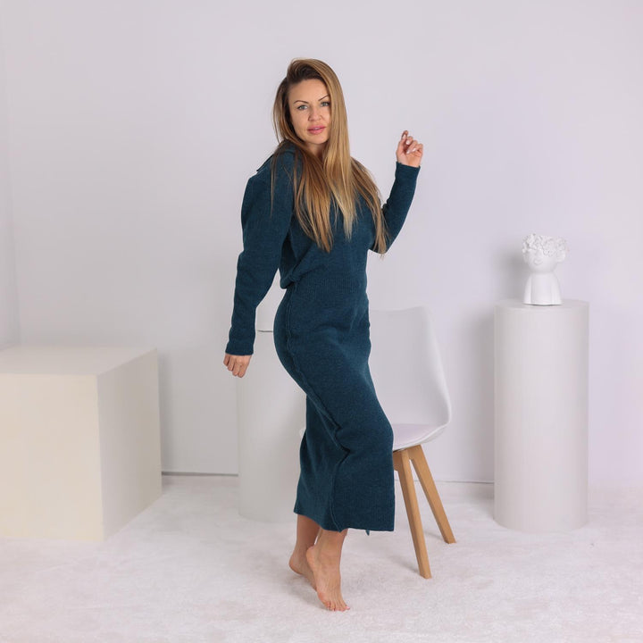 Yak Wool Sweater Dress, Hand Knitted Soft Warm Midi Dress T1796