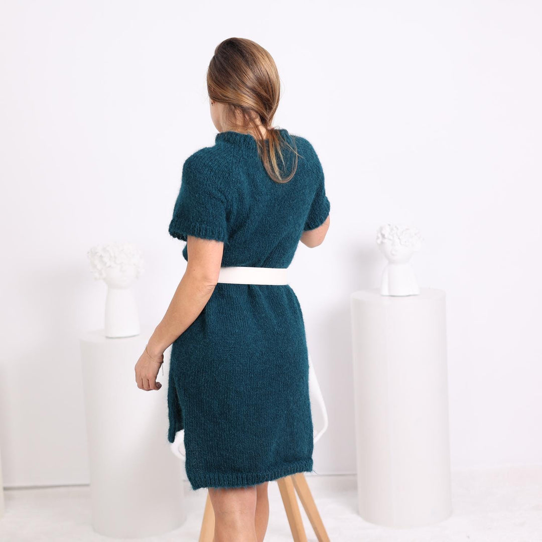 One available in size S , Short-Sleeved Suri Alpaca Dress –Hand-Knitted Sweater Dress T1804