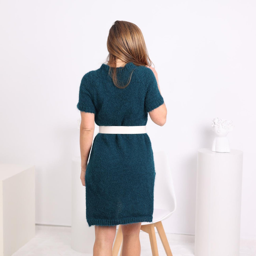 Suri Alpaca Sweater Dress, Hand Knitted Soft Short Sleeve Mini Dress T1804