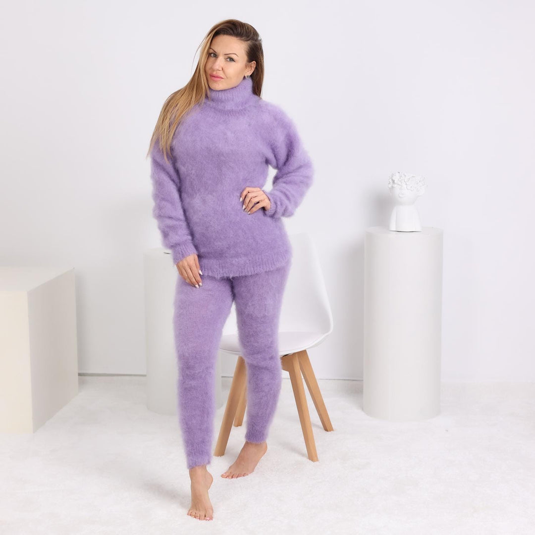 Lavender Mohair Pants – Hand Knitted Soft Fuzzy Trousers T1817