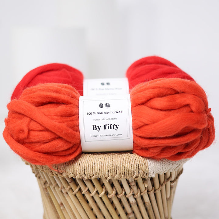 Handspun Chunky Merino Wool Yarn: Super Bulky Orange Felted Knit (100g)