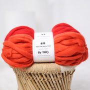Handspun Chunky Merino Wool Yarn: Super Bulky Orange Felted Knit (100g)