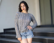Pull transparent Alpaga Mérinos, tricoté main léger transparent pour femme T1778