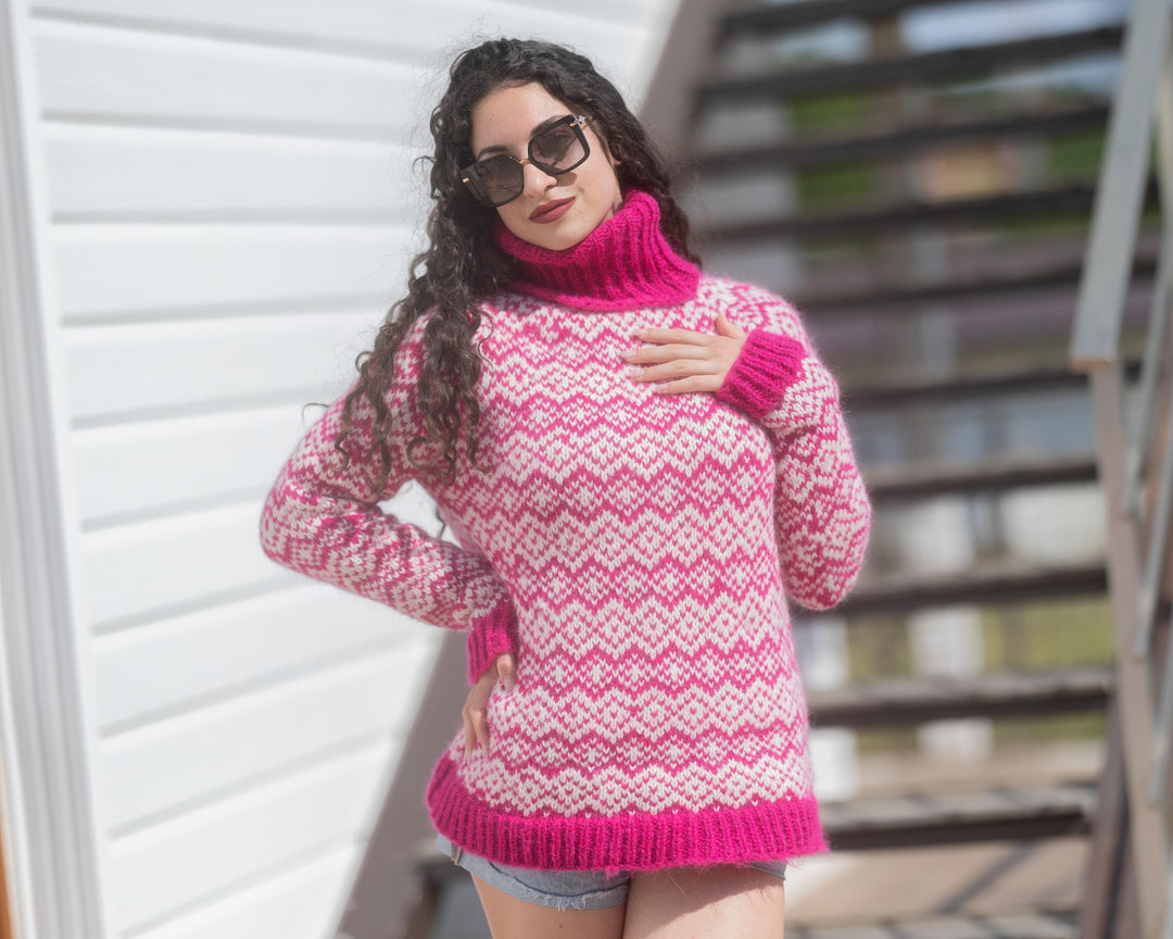 Icelandic Alpaca Merino Sweater – Hand Knitted Nordic Pullover T1774
