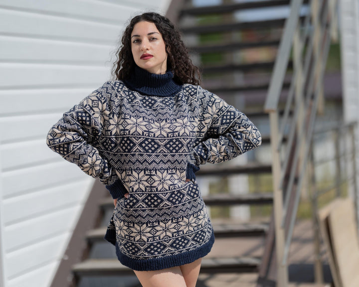 Norwegian Merino Wool Sweater – Hand Knitted Nordic Pullover  T1775